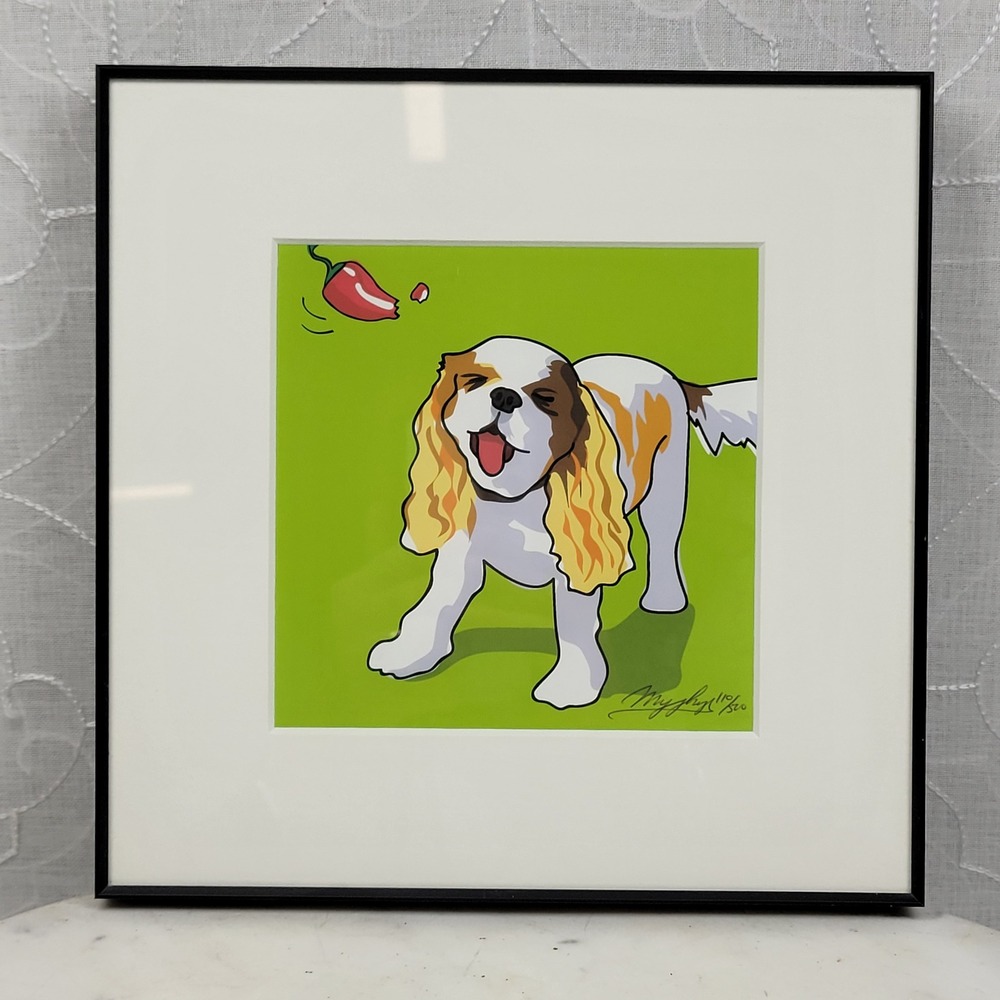 Paper Russells Cavalier King Charles Pepper Framed Myunghye Signed Print 110/500